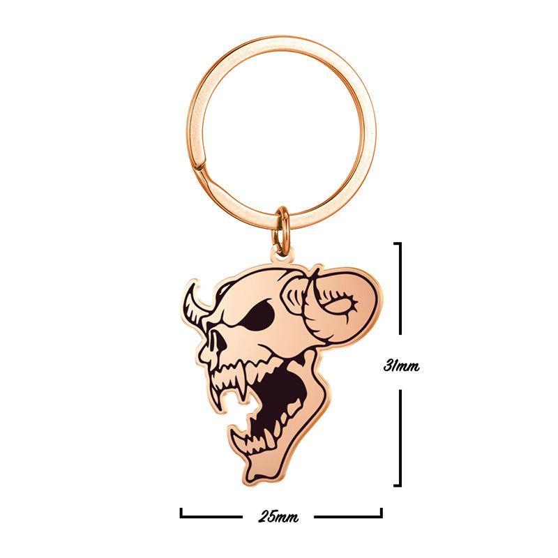 Wholesale Halloween Stainless Steel Skull Bull Head Keychain